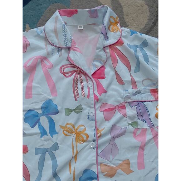 $NWT PJ set, colorful bows design, button down shirt with shorts. Soft XXL - Picture 5 of 8